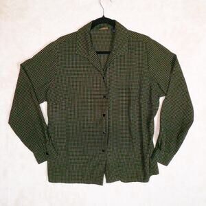 Laura Scott Green Houndstooth Button Down Shirt Size 16W Whimsygoth Retro Office